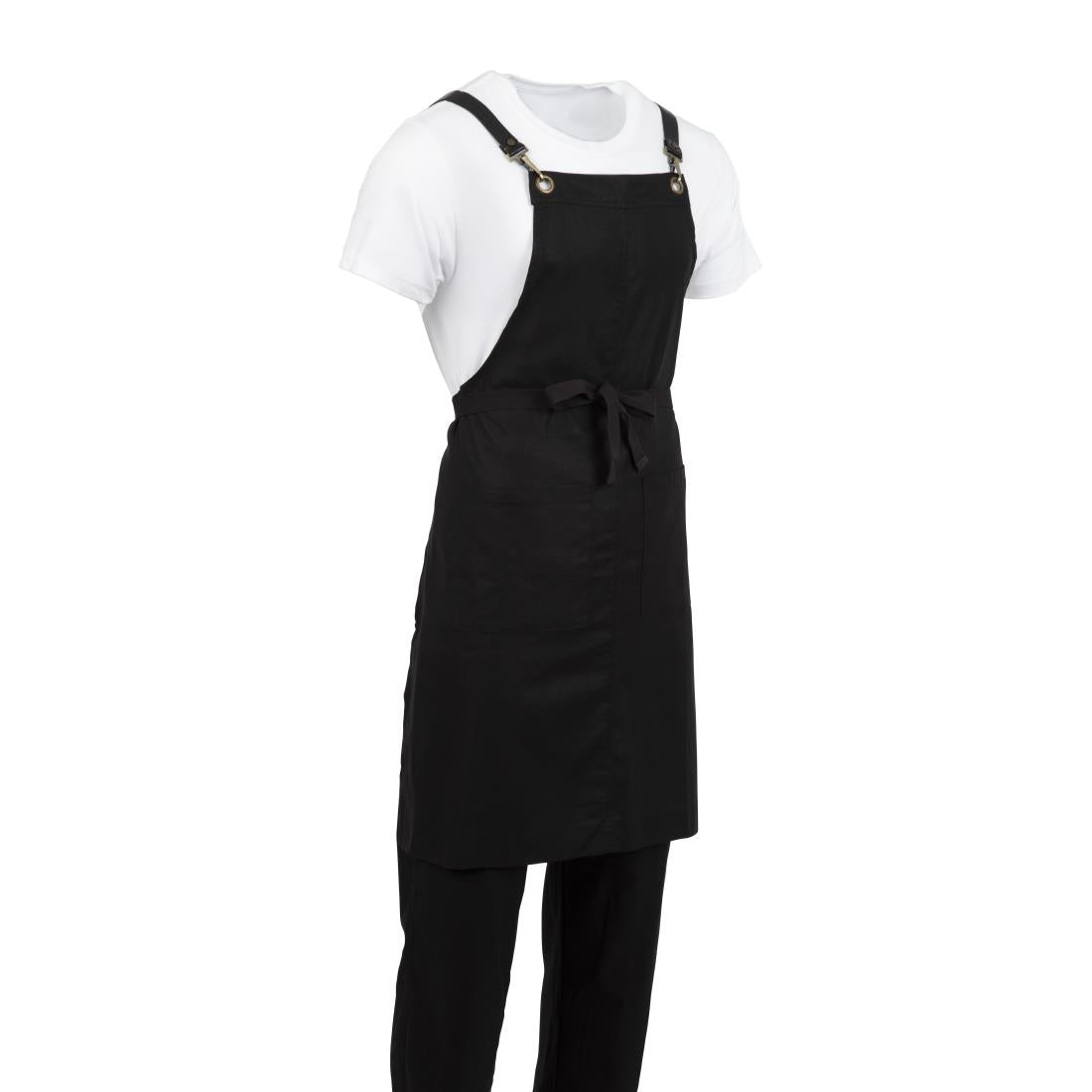 Southside Linen Blend Bib Apron Black - BB691