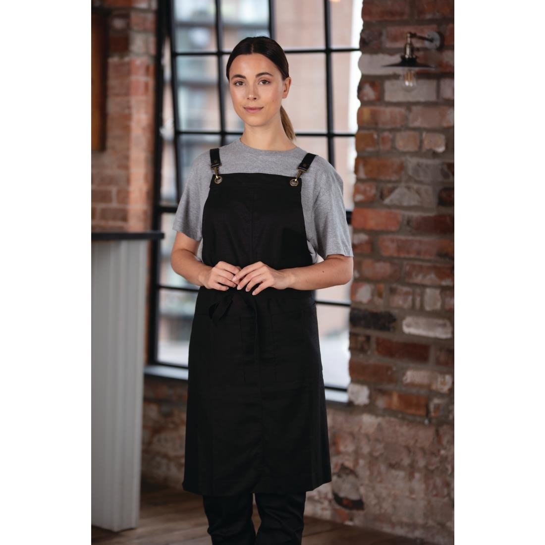 Southside Linen Blend Bib Apron Black - BB691