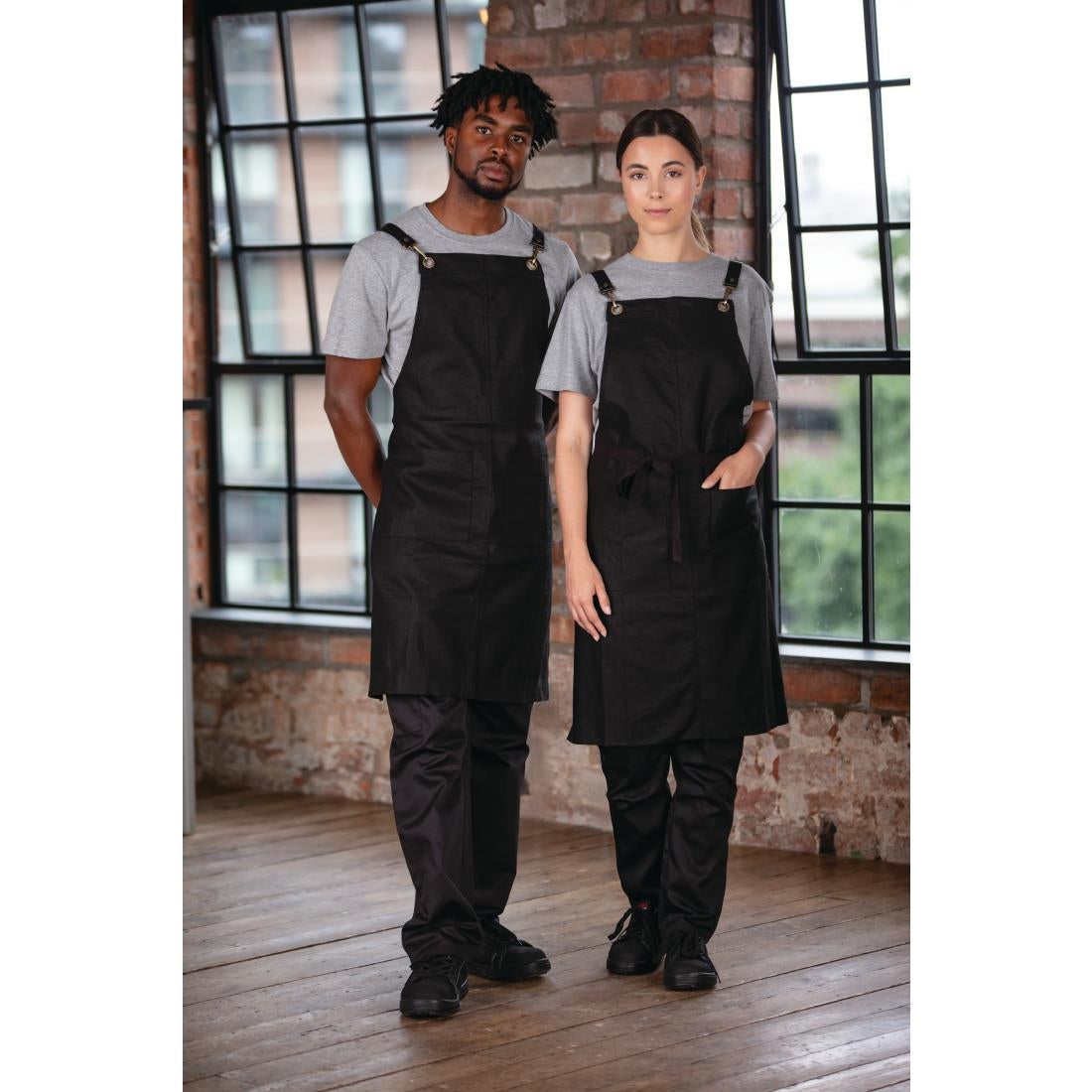 Southside Linen Blend Bib Apron Black - BB691