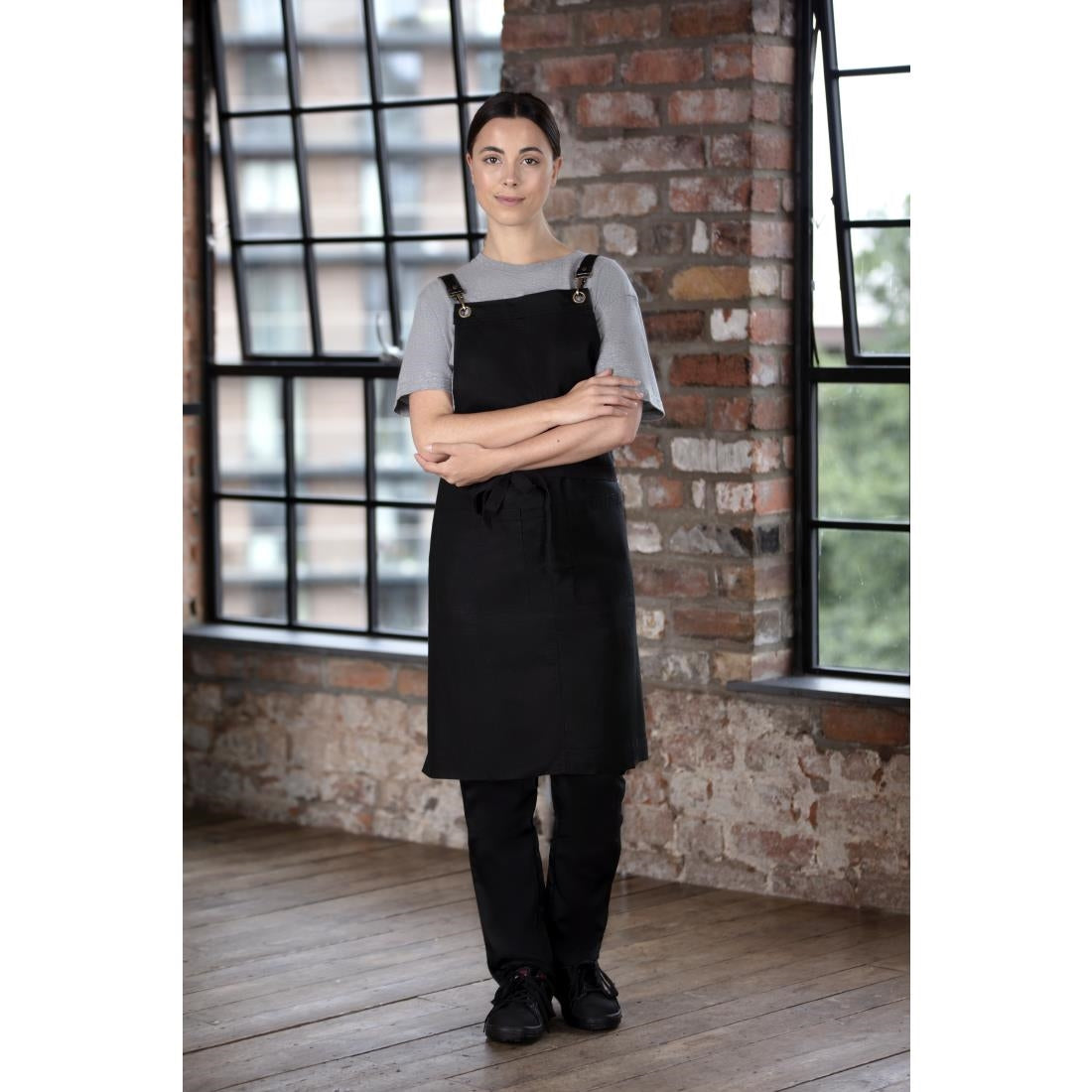 Southside Linen Blend Bib Apron Black - BB691