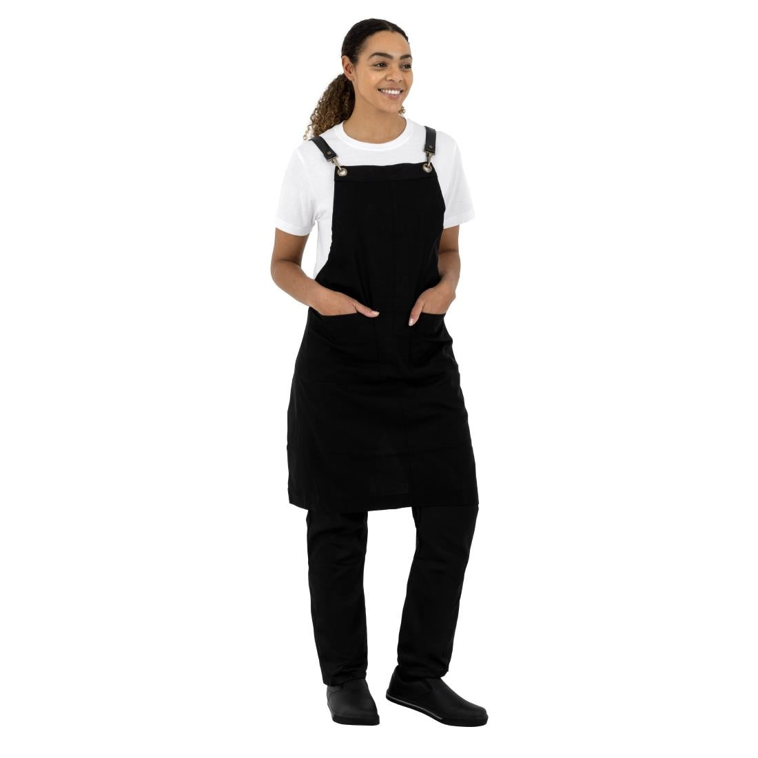 Southside Linen Blend Bib Apron Black - BB691