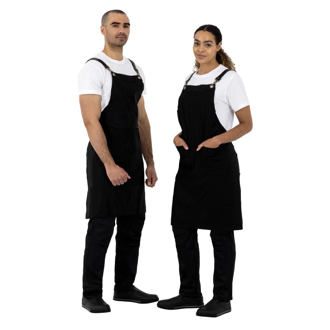 Southside Linen Blend Bib Apron Black - BB691
