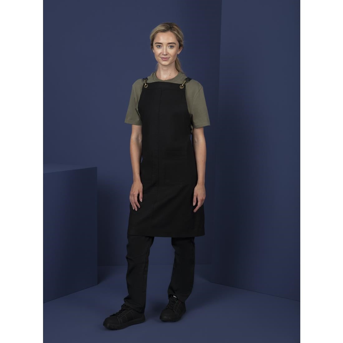 Southside Linen Blend Bib Apron Black - BB691