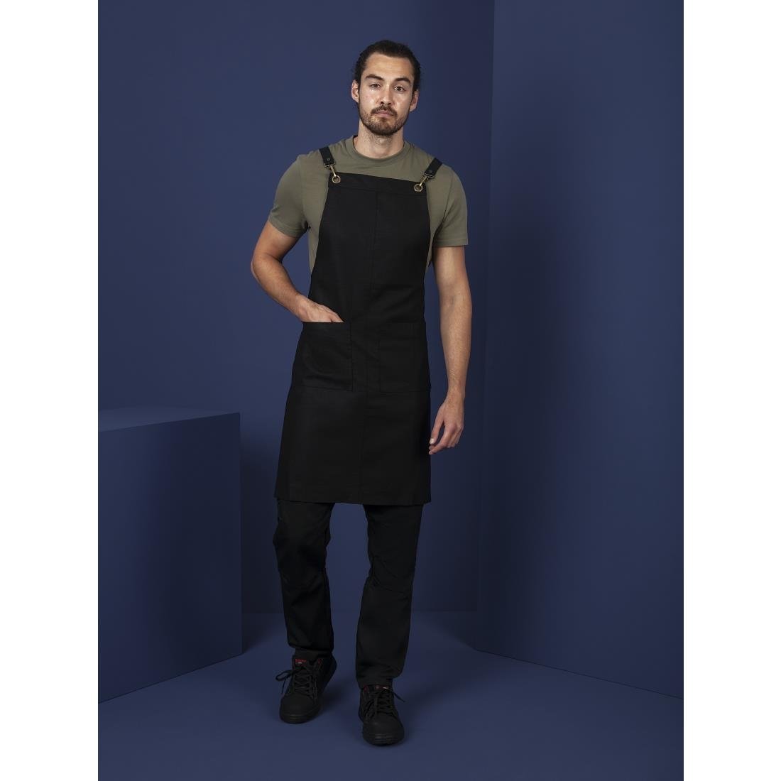 Southside Linen Blend Bib Apron Black - BB691