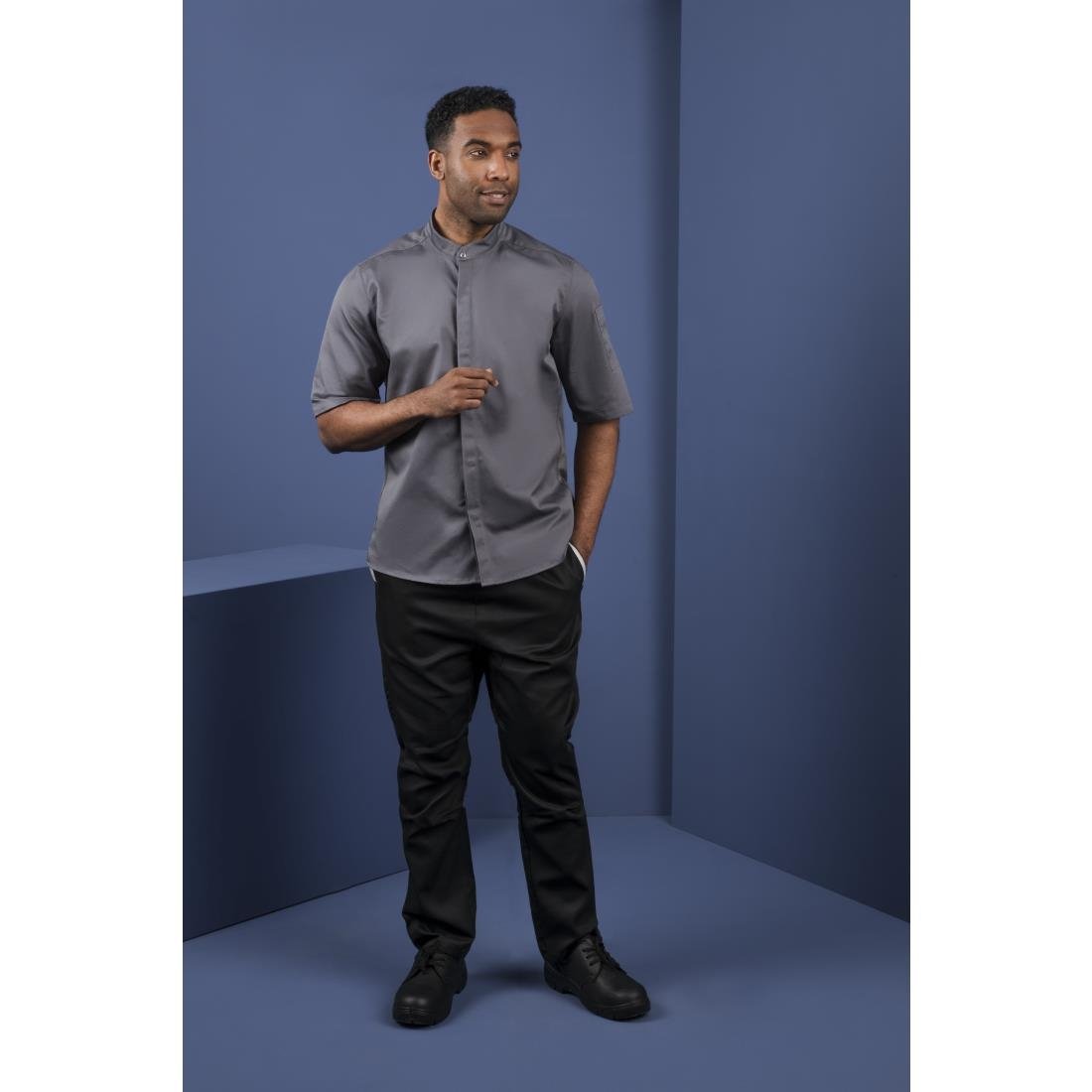 Southside Band Collar Chefs Jacket Charcoal Size XL - BB712-XL