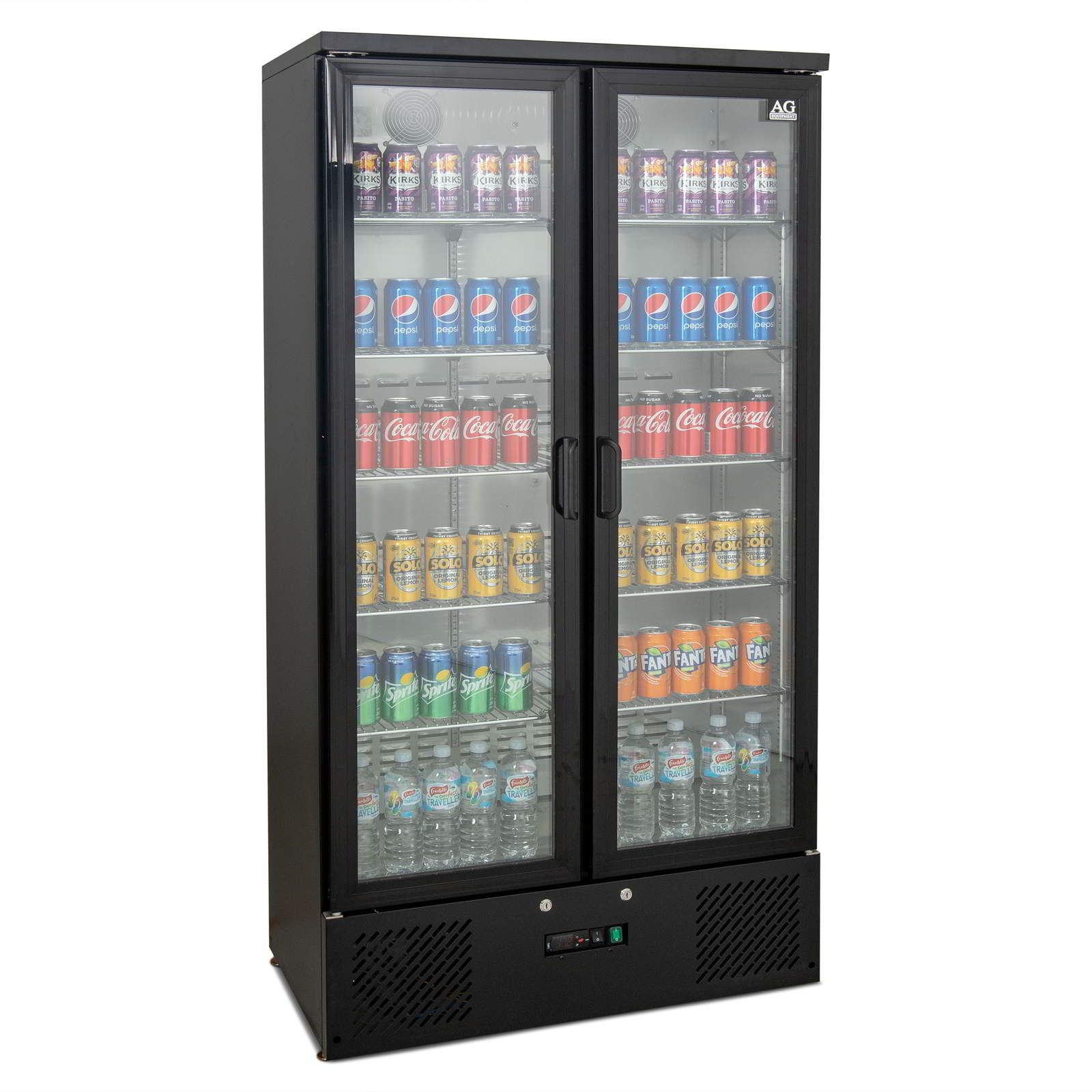 AG Equipment 477L Upright Double Glass Door Display / Backbar Fridge - Black B500G