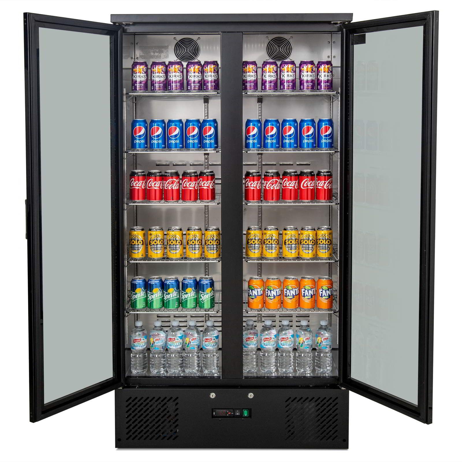 AG Equipment 477L Upright Double Glass Door Display / Backbar Fridge - Black B500G