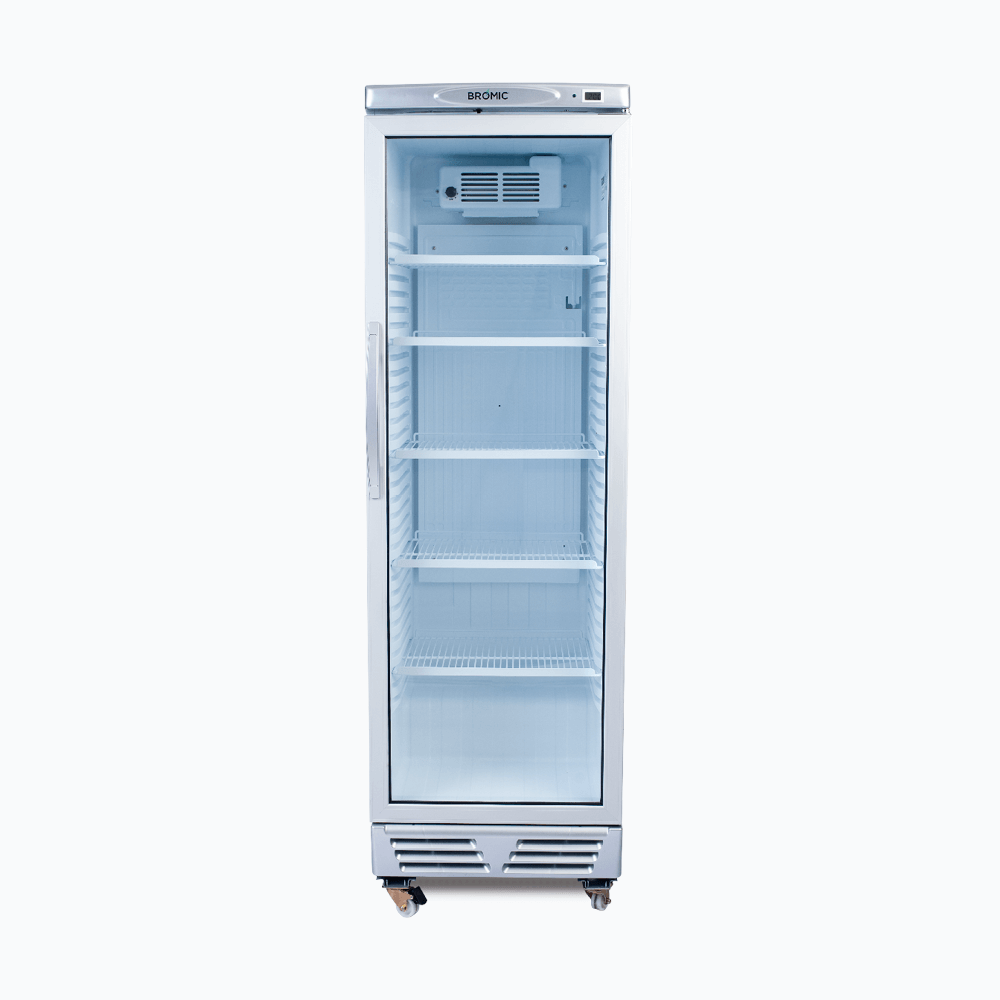 Bromic Upright Display Fridge - 372L - 1 Door - Flat Glass - White with Silver Trim GM0374-NR