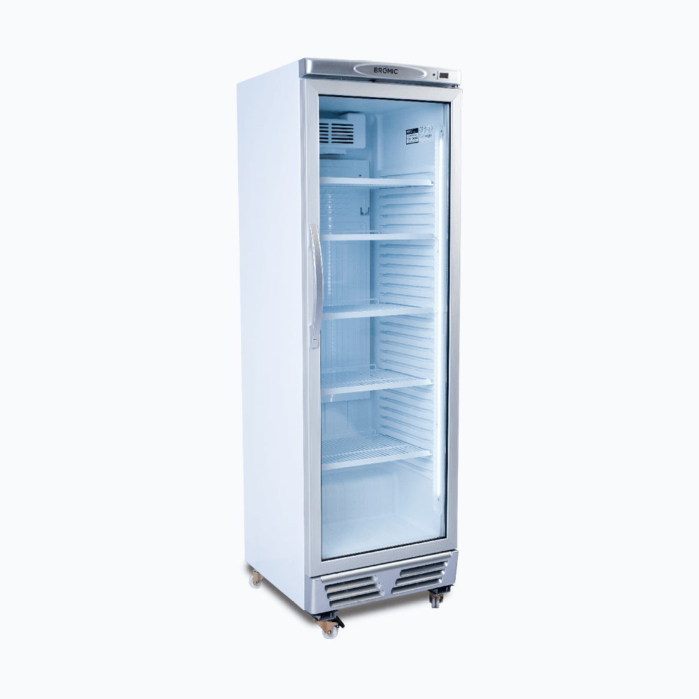 Bromic Upright Display Fridge - 372L - 1 Door - Flat Glass - White with Silver Trim GM0374-NR