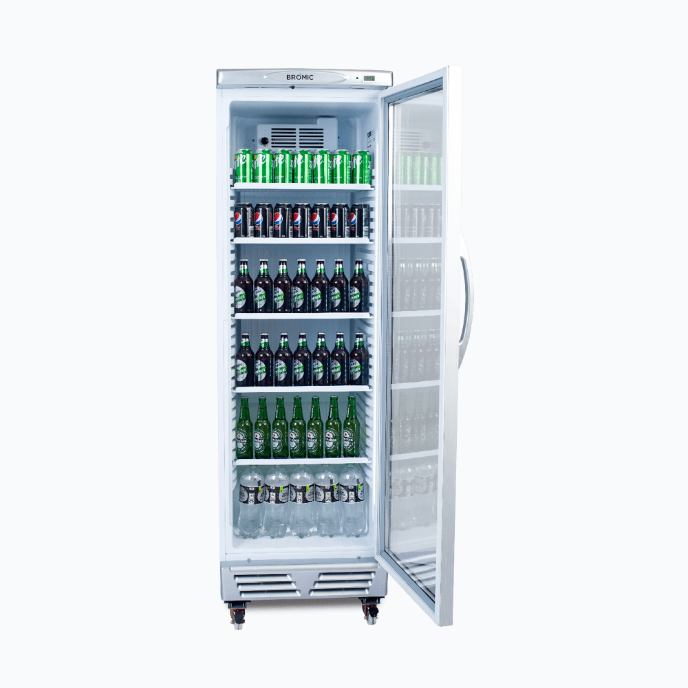 Bromic Upright Display Fridge - 372L - 1 Door - Flat Glass - White with Silver Trim GM0374-NR