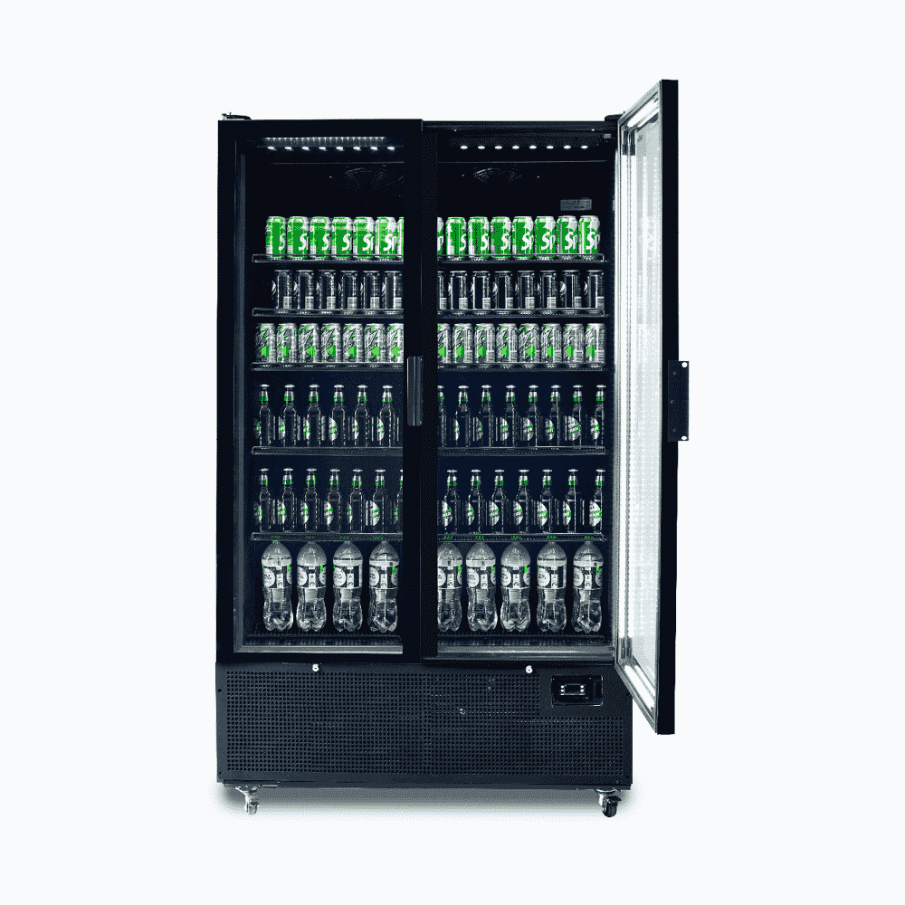 Bromic Upright Display Fridge - 1126L - 2 Door - Flat Glass - Black GM1100B-NR