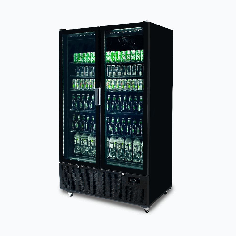 Bromic Upright Display Fridge - 1126L - 2 Door - Flat Glass - Black GM1100B-NR