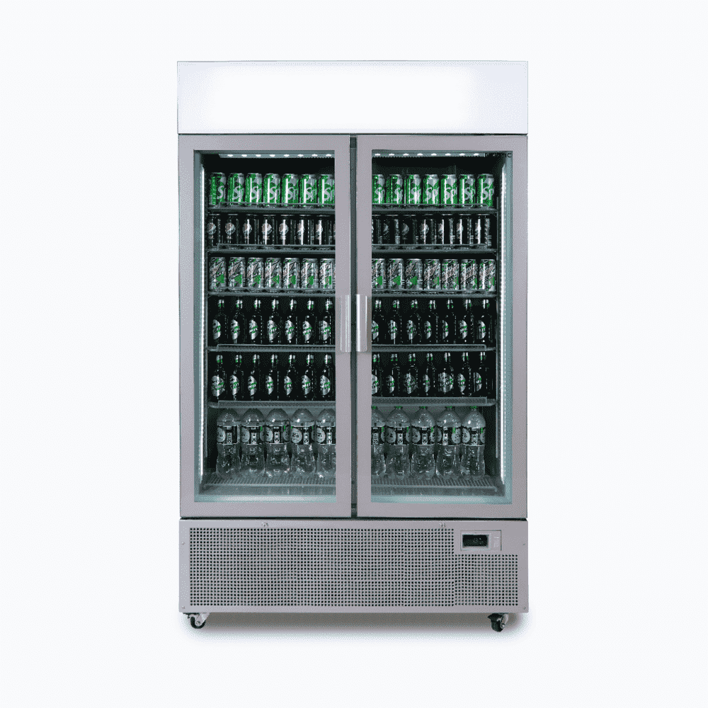 Bromic Upright Display Fridge - 1082L - 2 Door - Flat Glass - Lightbox - Silver GM1100LS-NR