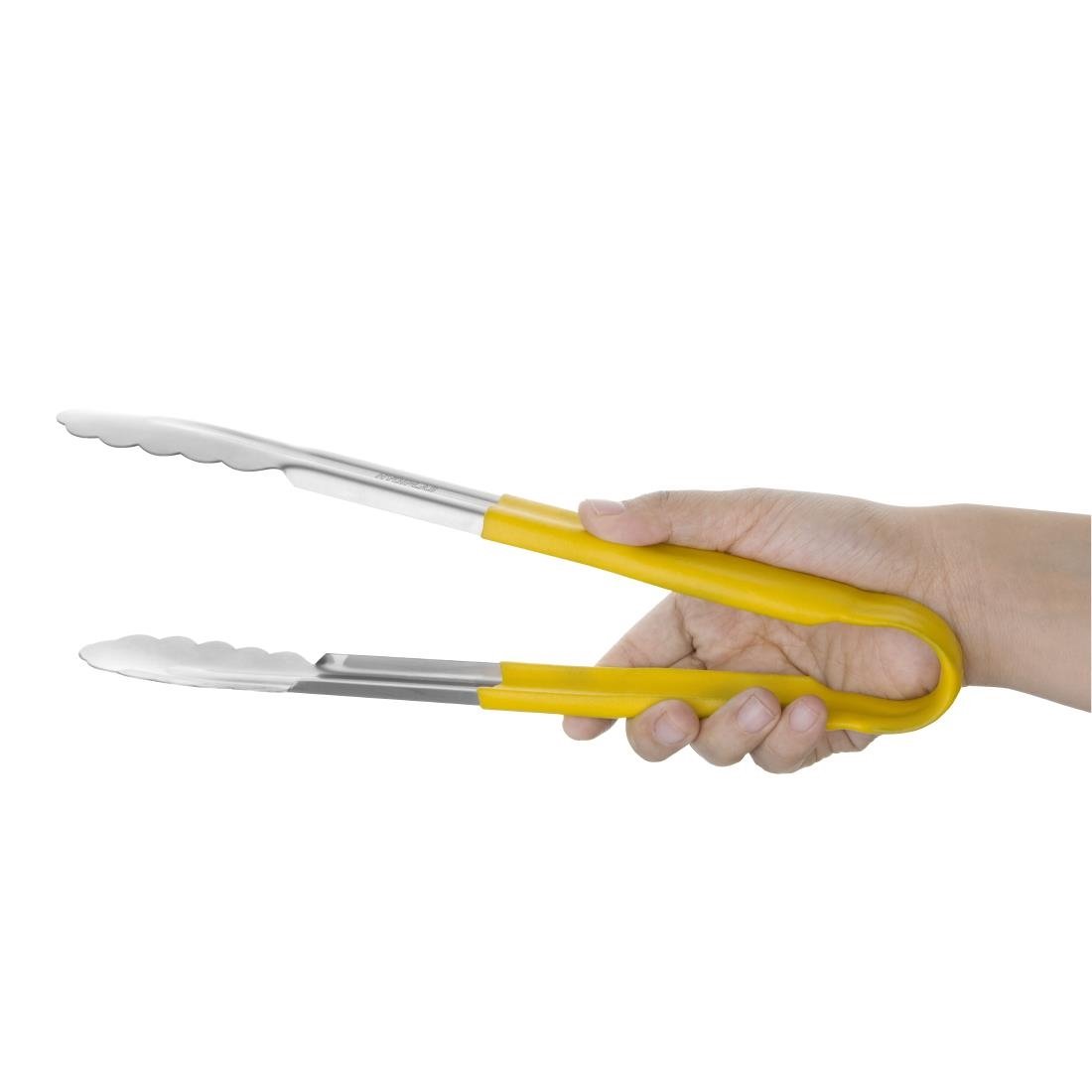 Hygiplas Colour Coded Yellow Serving Tongs 300mm - CB157