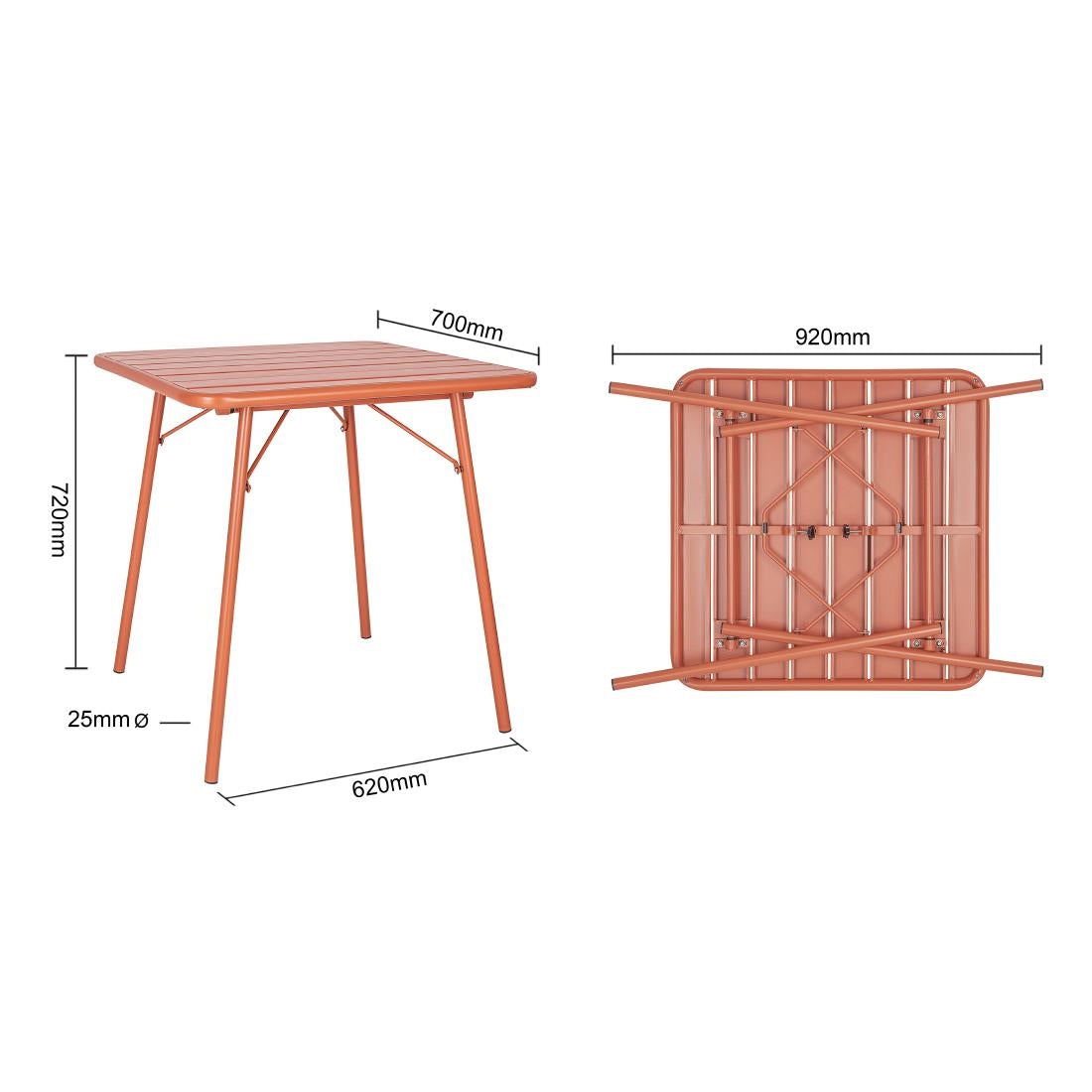 Bolero Terracotta Square Slatted Steel Table - 700mm - CK064