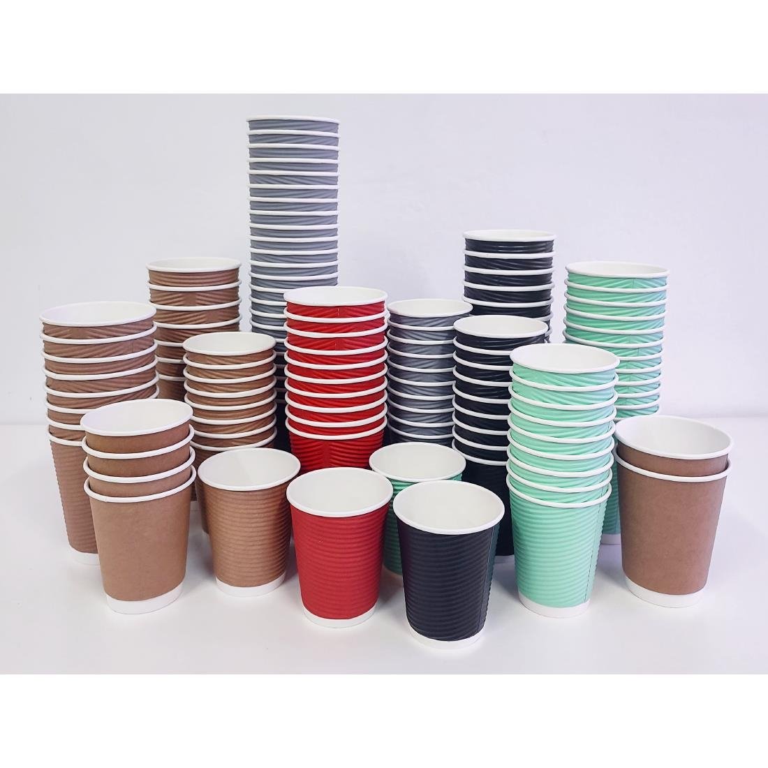 Fiesta Recyclable Takeaway Coffee Cups Ripple Wall Kraft Black 450ml (Pack of 25) - CM542