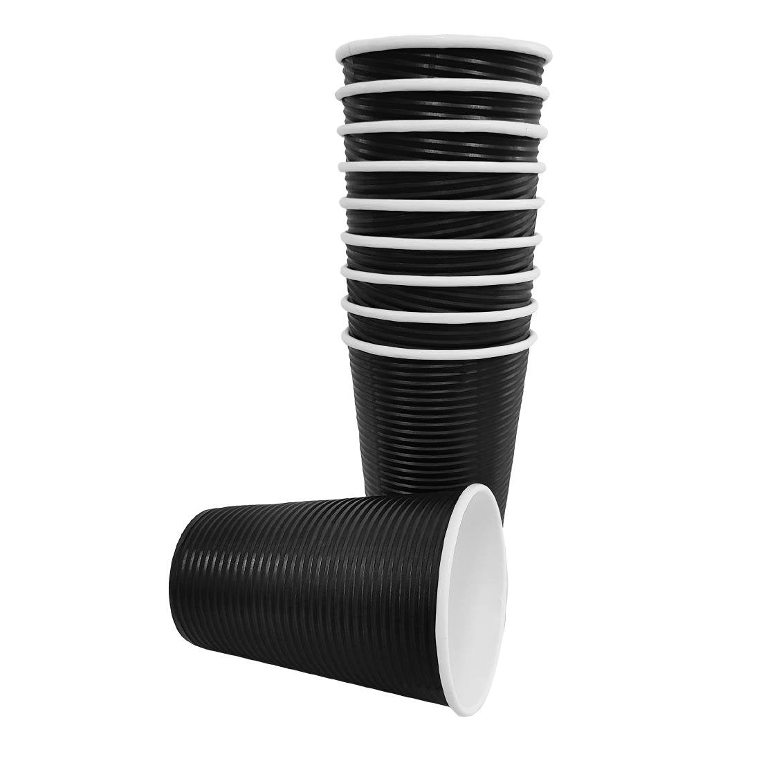 Fiesta Recyclable Takeaway Coffee Cups Ripple Wall Kraft Black 450ml (Pack of 25) - CM542