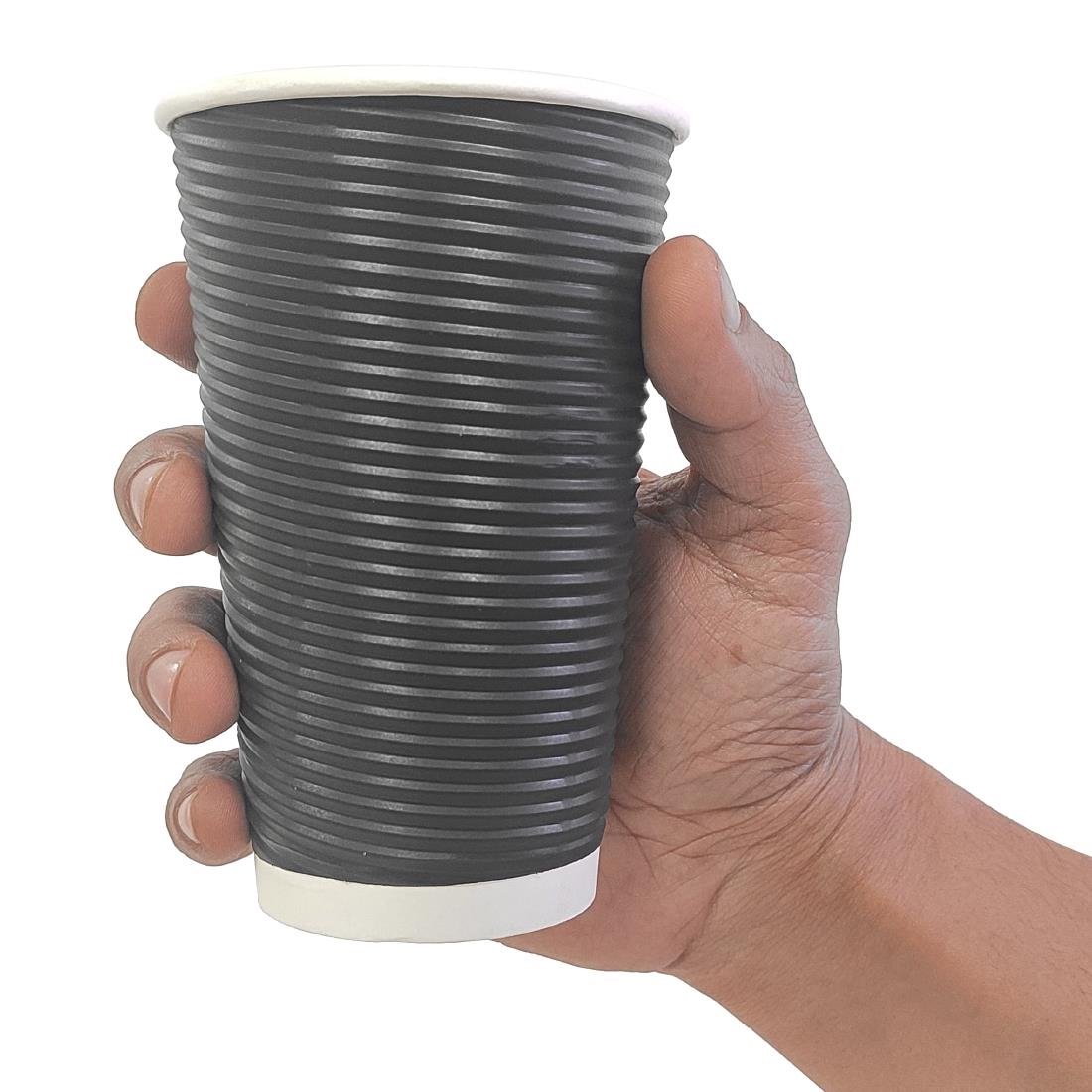 Fiesta Recyclable Takeaway Coffee Cups Ripple Wall Kraft Black 450ml (Pack of 25) - CM542