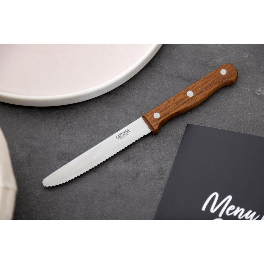 Olympia Rounded Steak Knives Wood (12 Pack) - CS717