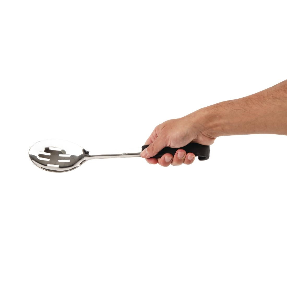 Vogue Slotted Serving Spoon Black Handle 340mm - CS911