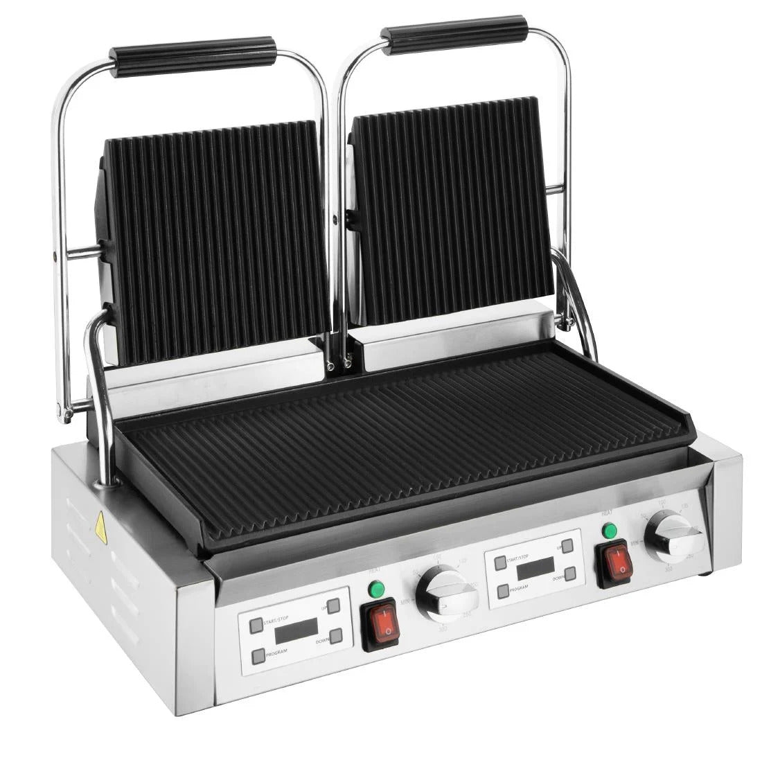Apuro Double Contact Grill Ribbed Plates with Timer - CU611-A