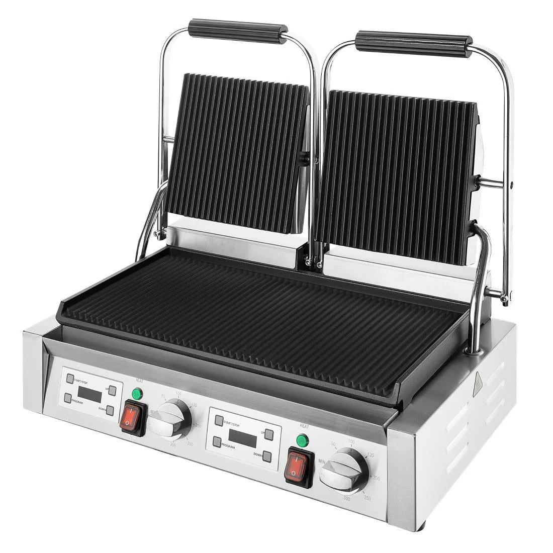 Apuro Double Contact Grill Ribbed Plates with Timer - CU611-A