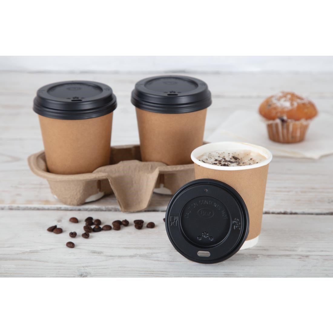Fiesta Recyclable Coffee Cup Lids Black 225ml (Pack of 50) - CW715