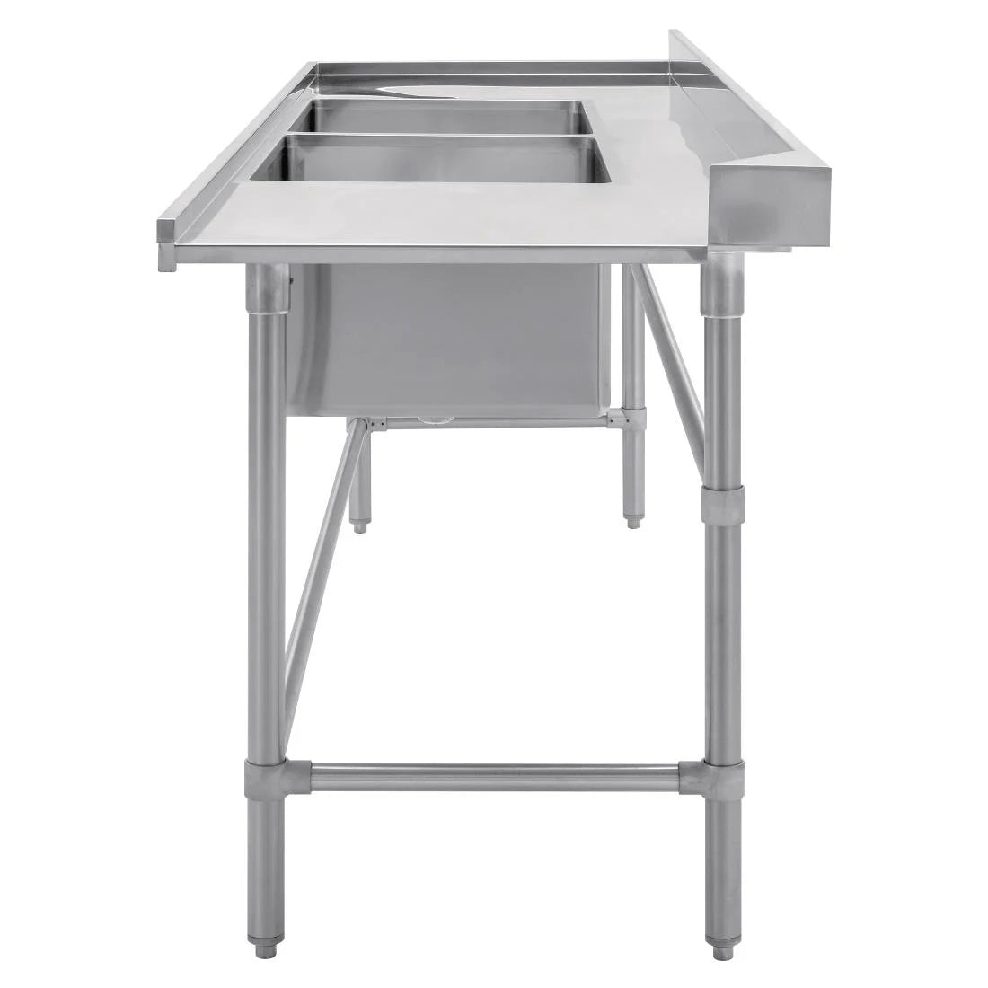 Vogue Dishwasher Inlet Table with Double Bowl Sink 90mm outlet 2400x700x960mmL/H - DE475