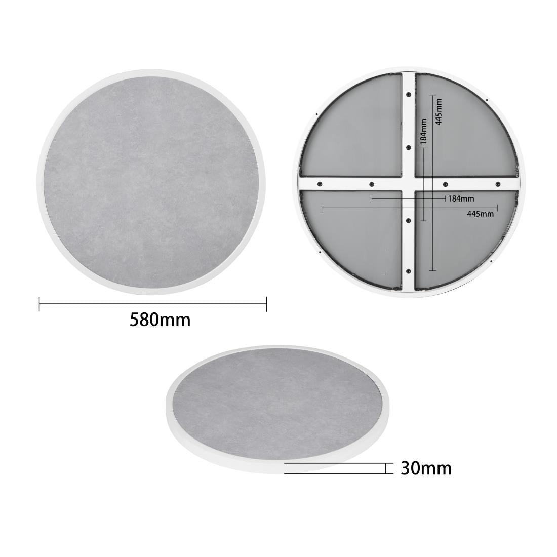 Bolero Fibre Glass Round Table Top Grey Stone Effect 580mm - DL485