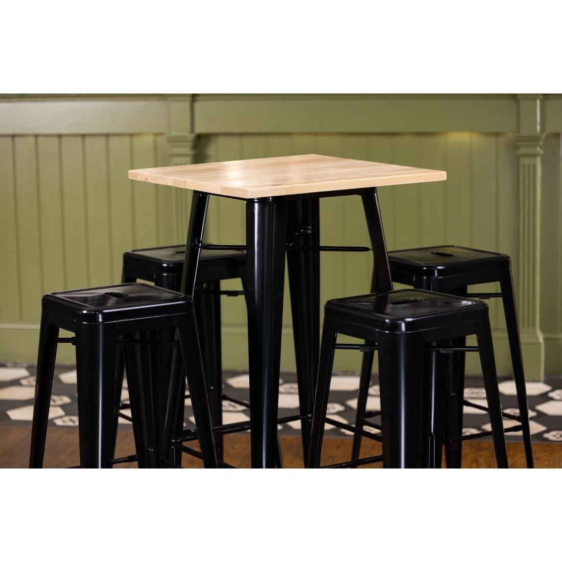 Bolero Bistro Metal Square Bar Table Black with Wooden Top 600mm - FB595