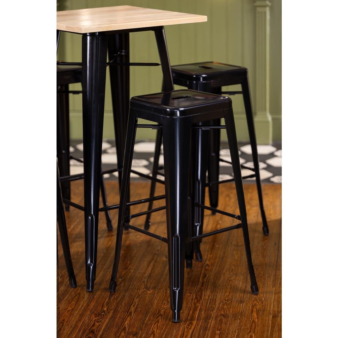Bolero Bistro Metal Square Bar Table Black with Wooden Top 600mm - FB595