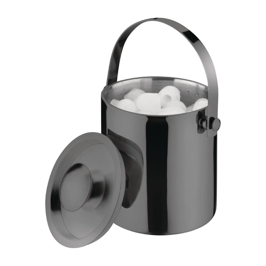 Olympia Double Walled Ice Bucket with Lid 1Ltr Gunmetal - DR742