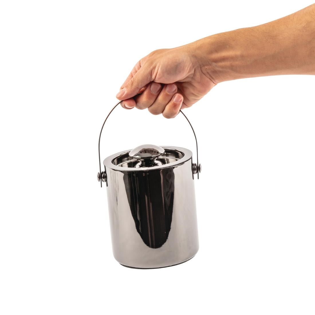 Olympia Double Walled Ice Bucket with Lid 1Ltr Gunmetal - DR742