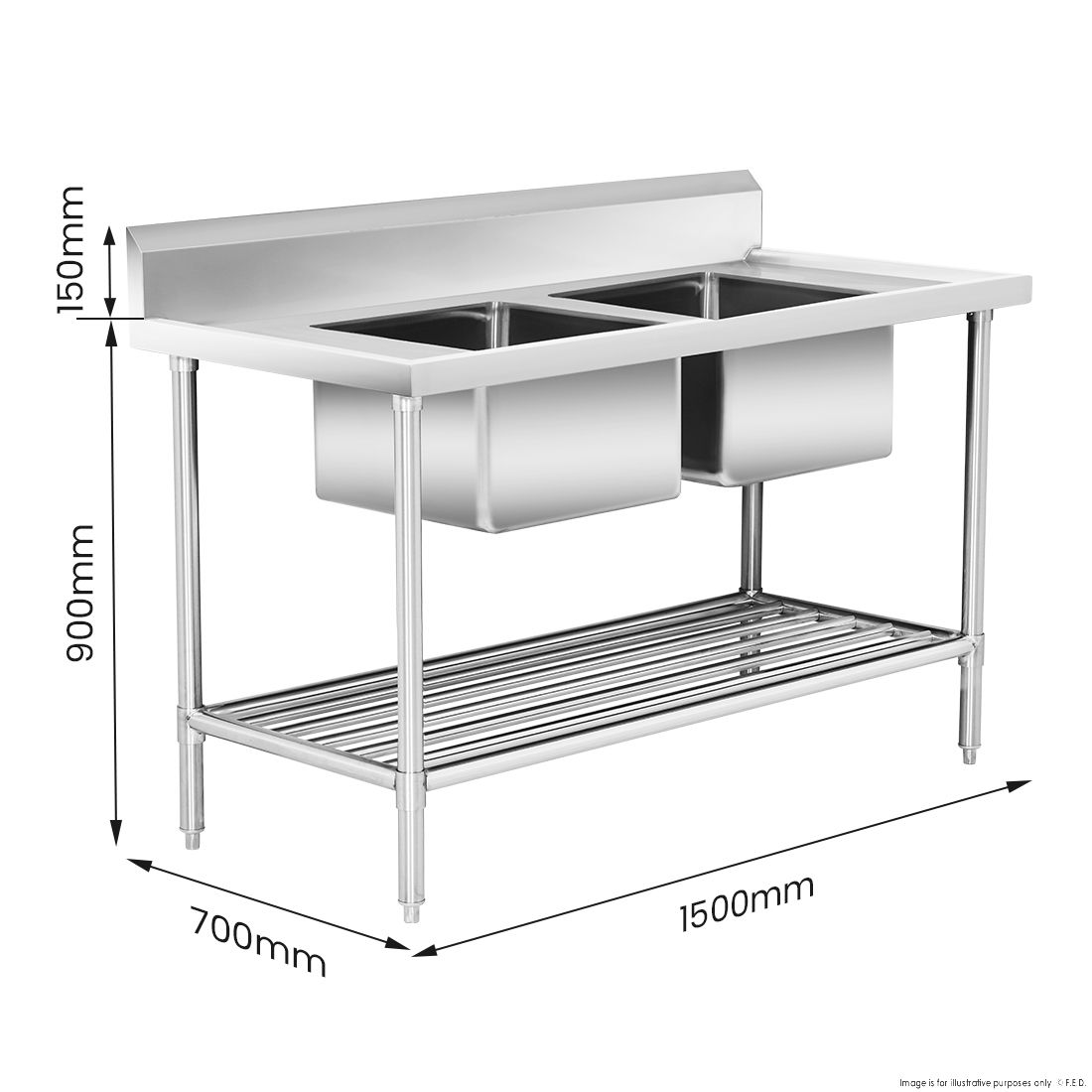 Modular Systems Double Centre Sink Bench With Pot Undershelf DSB7-1500C/A