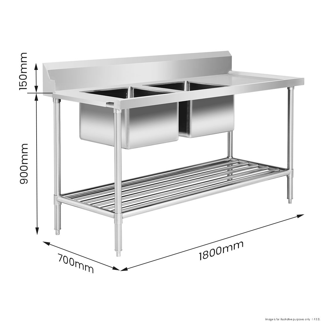 Modular Systems Left Inlet Double Sink Dishwasher Bench DSBD7-1800L/A