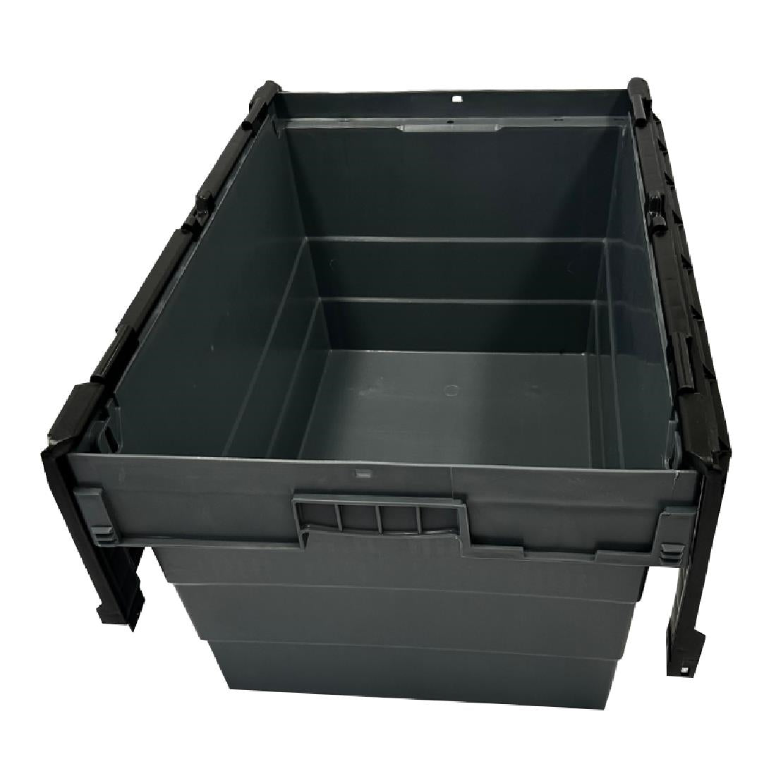 Vogue Plastic Transport Storage Crate with Attached Lid 600x400x320mm - DX995