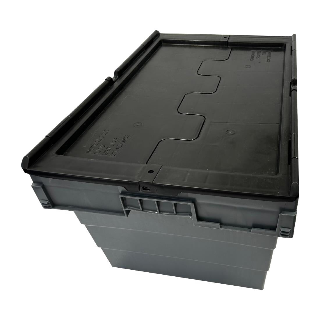 Vogue Plastic Transport Storage Crate with Attached Lid 600x400x320mm - DX995