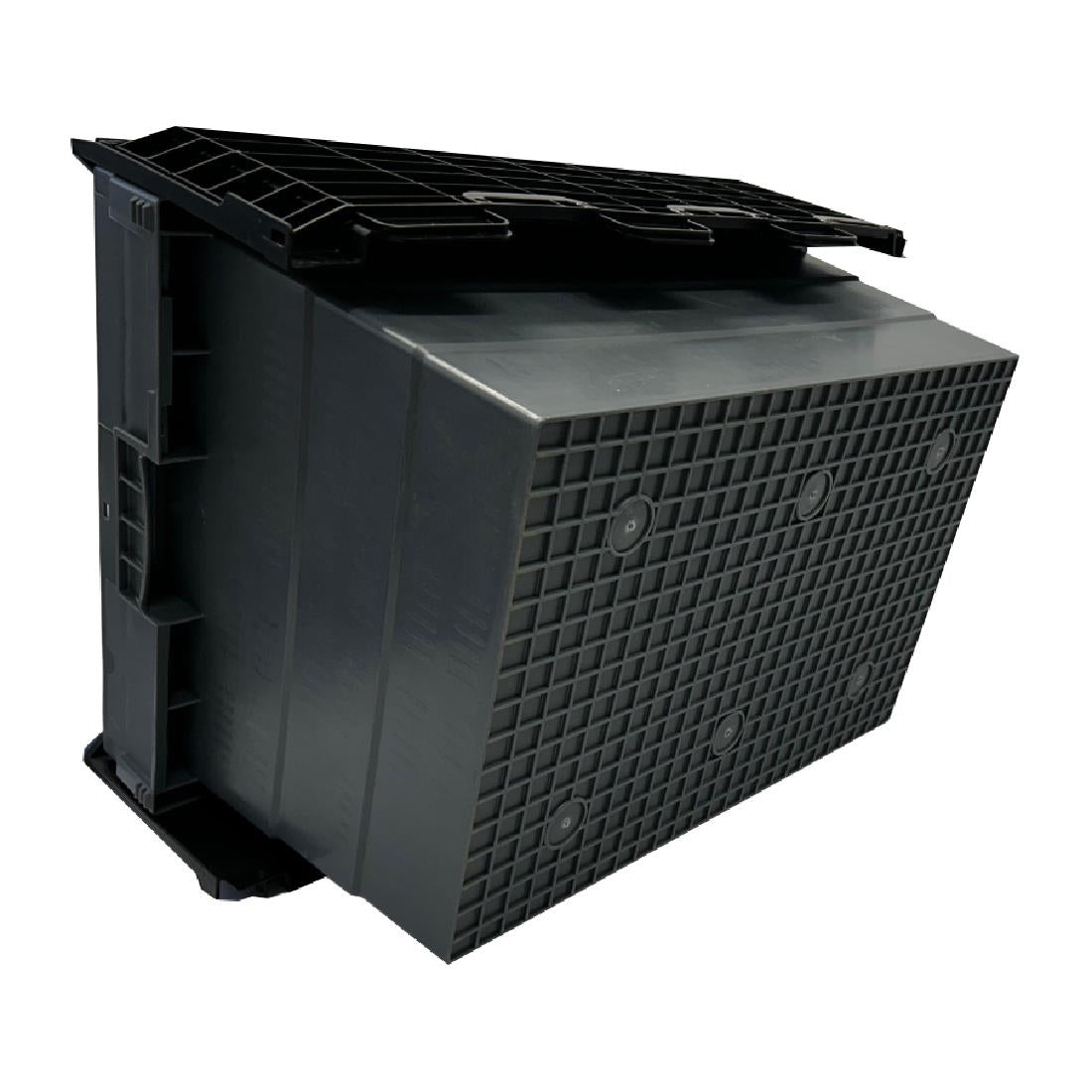 Vogue Plastic Transport Storage Crate with Attached Lid 600x400x320mm - DX995