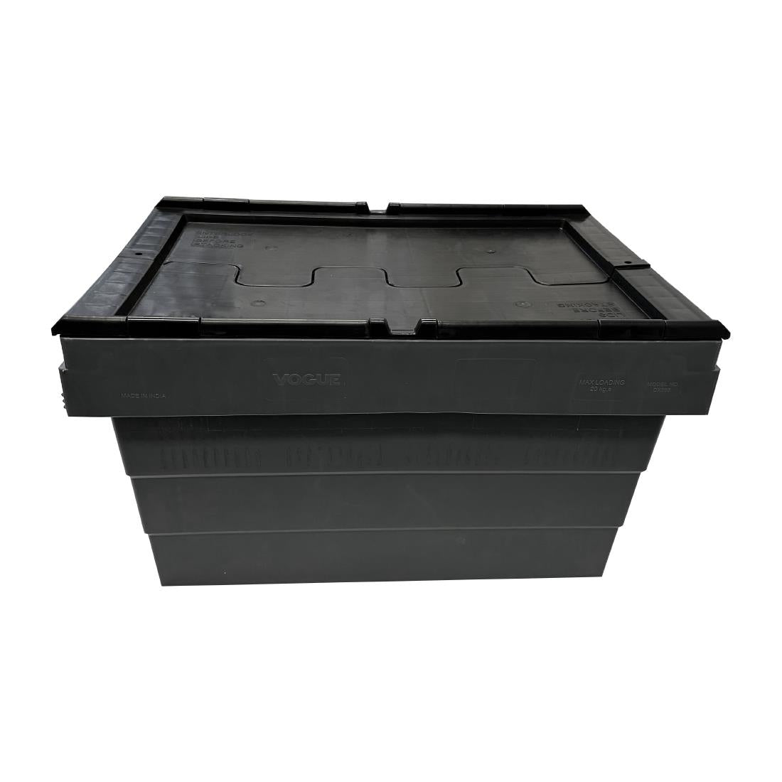 Vogue Plastic Transport Storage Crate with Attached Lid 600x400x320mm - DX995