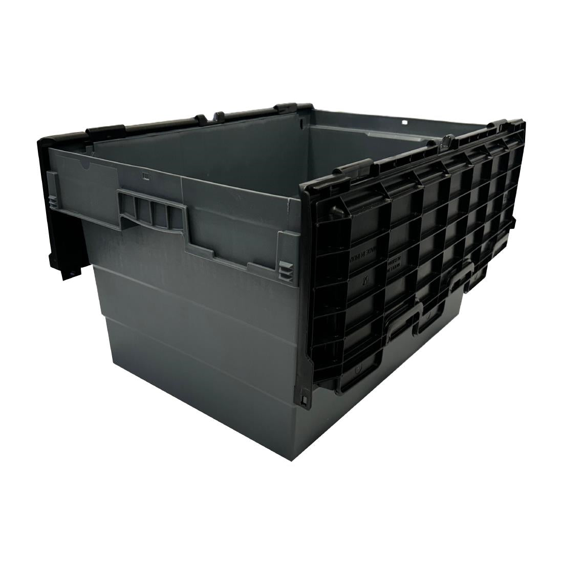 Vogue Plastic Transport Storage Crate with Attached Lid 600x400x320mm - DX995