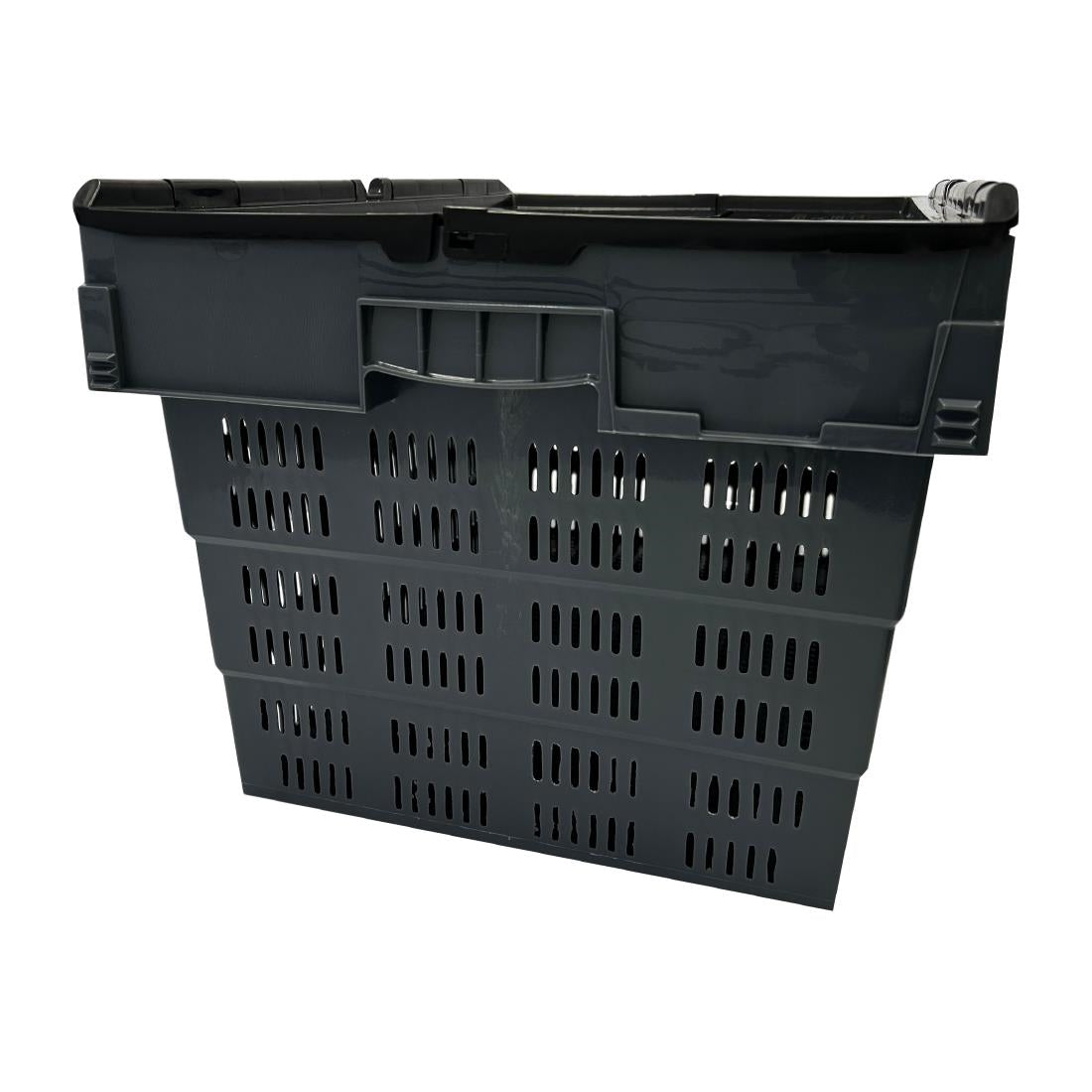 Vogue Perforated Plastic Transport Storage Crate with Attached Lid 600x400x320mm - DX996
