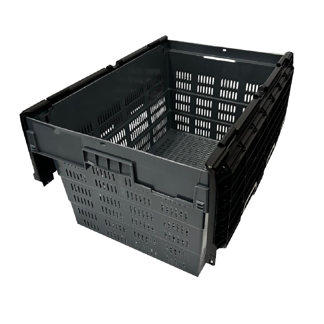 Vogue Perforated Plastic Transport Storage Crate with Attached Lid 600x400x320mm - DX996