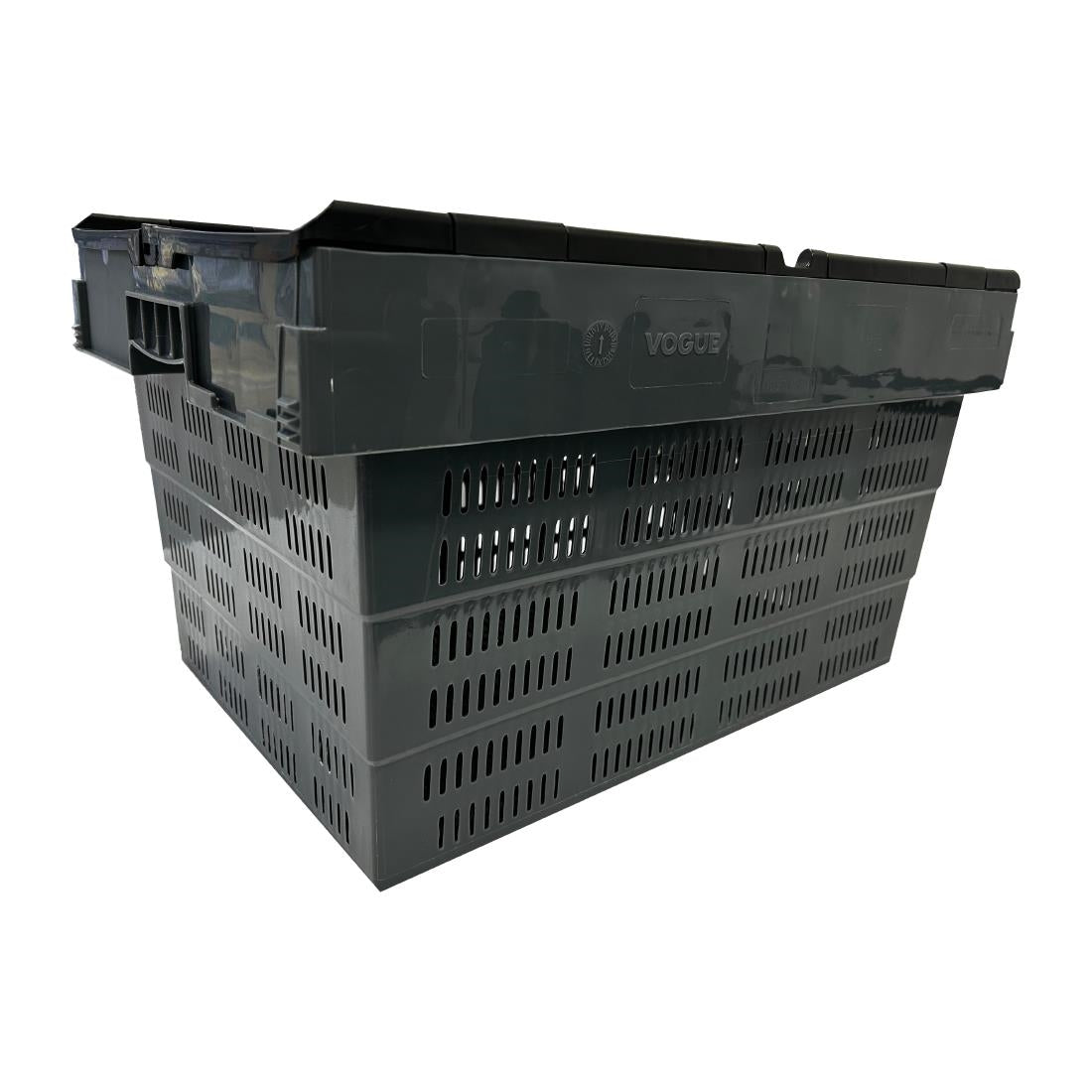 Vogue Perforated Plastic Transport Storage Crate with Attached Lid 600x400x320mm - DX996