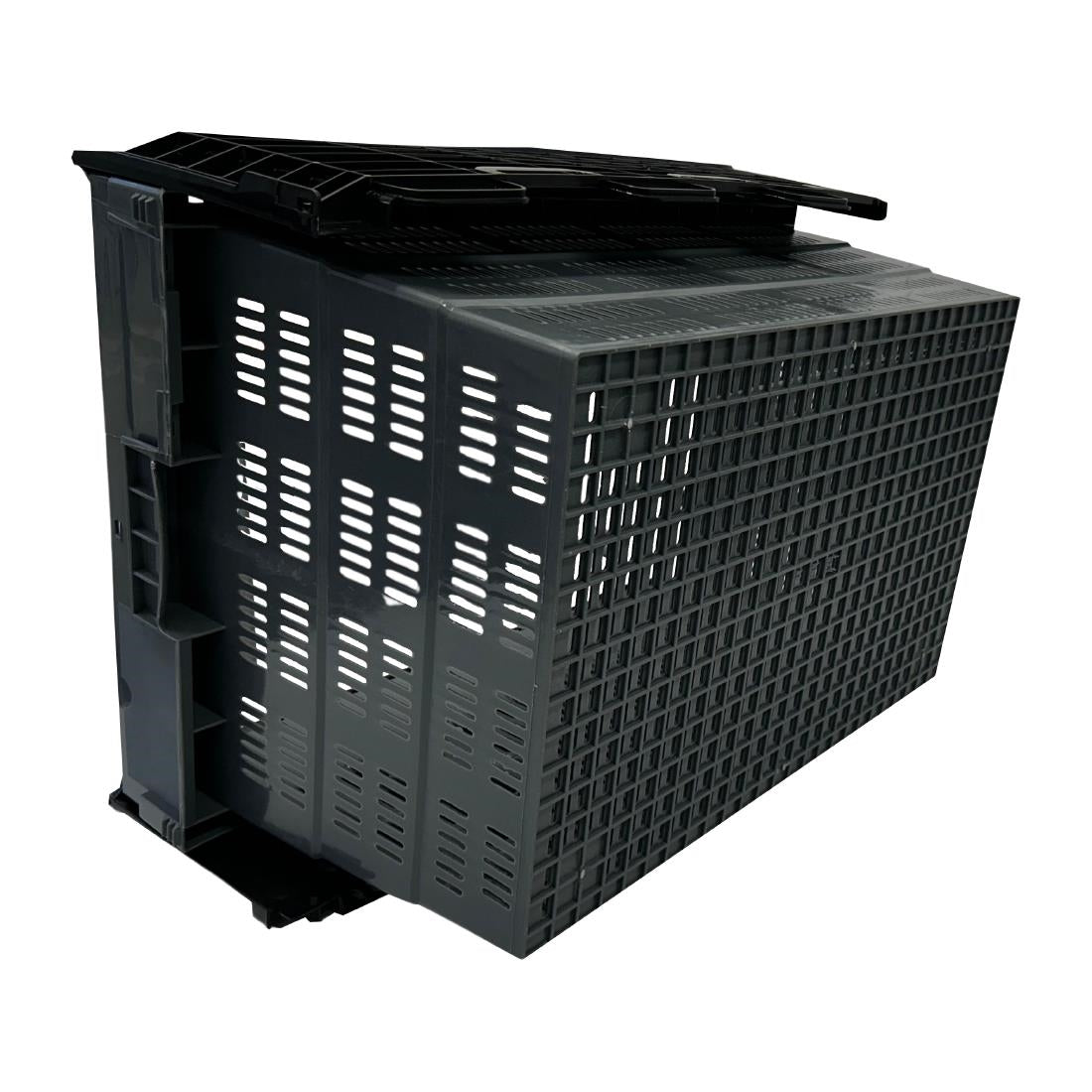 Vogue Perforated Plastic Transport Storage Crate with Attached Lid 600x400x320mm - DX996