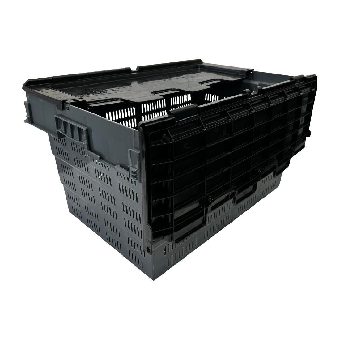 Vogue Perforated Plastic Transport Storage Crate with Attached Lid 600x400x320mm - DX996