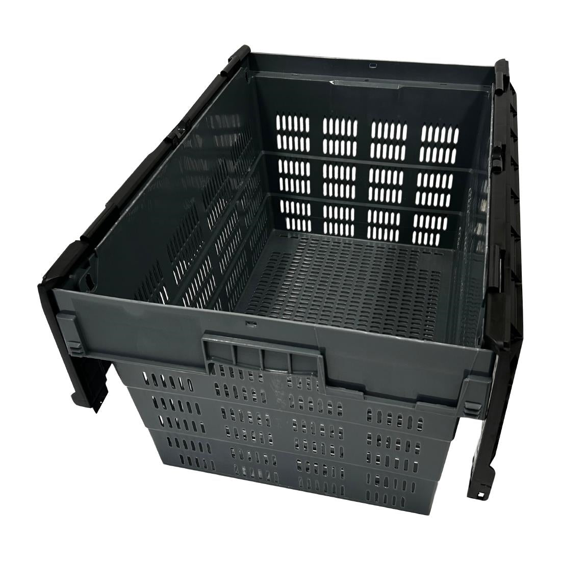 Vogue Perforated Plastic Transport Storage Crate with Attached Lid 600x400x320mm - DX996