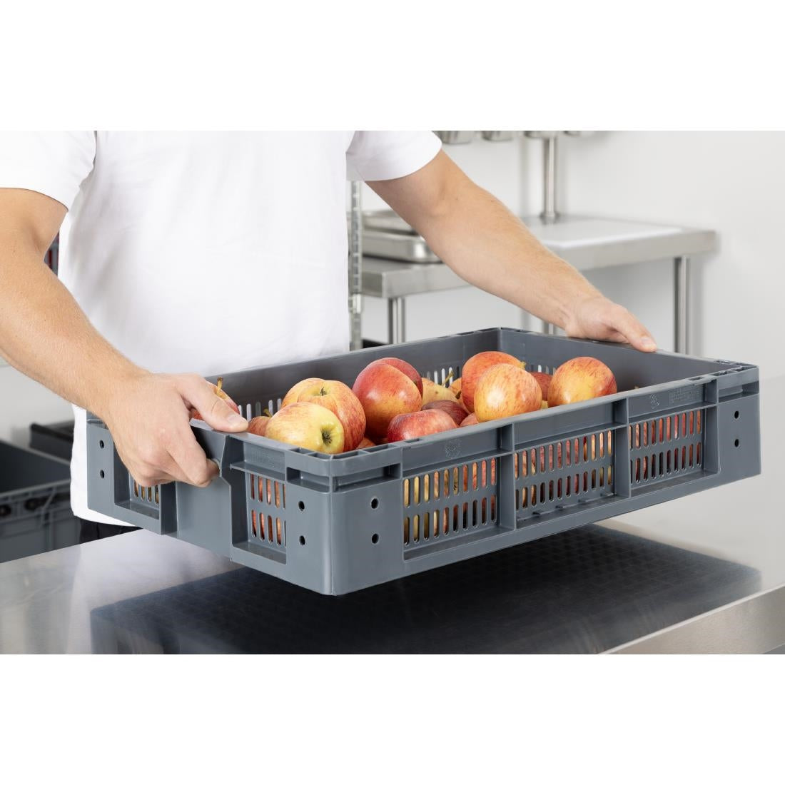 Vogue Perforated Plastic Storage Crate 600x400x120mm - DX999