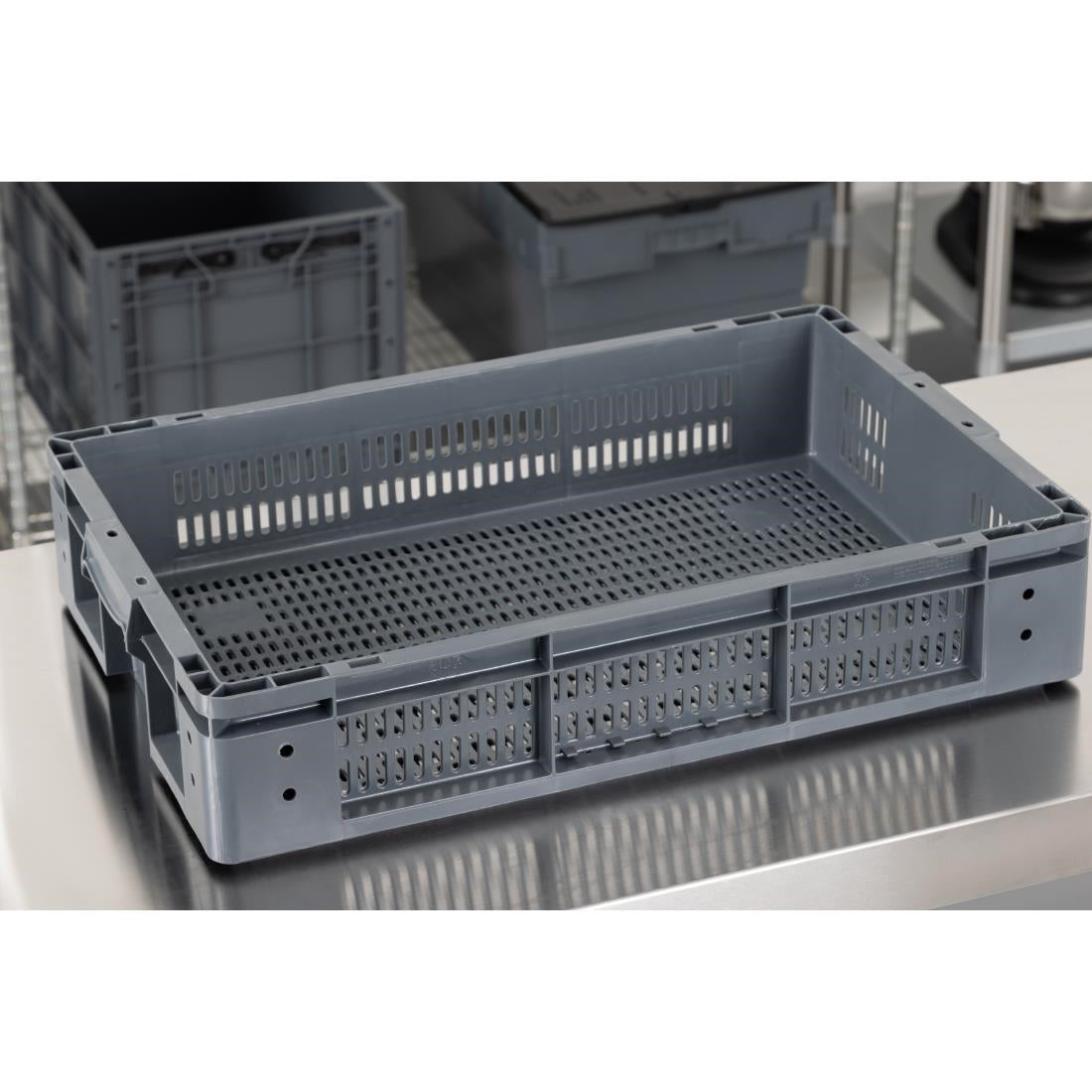 Vogue Perforated Plastic Storage Crate 600x400x120mm - DX999