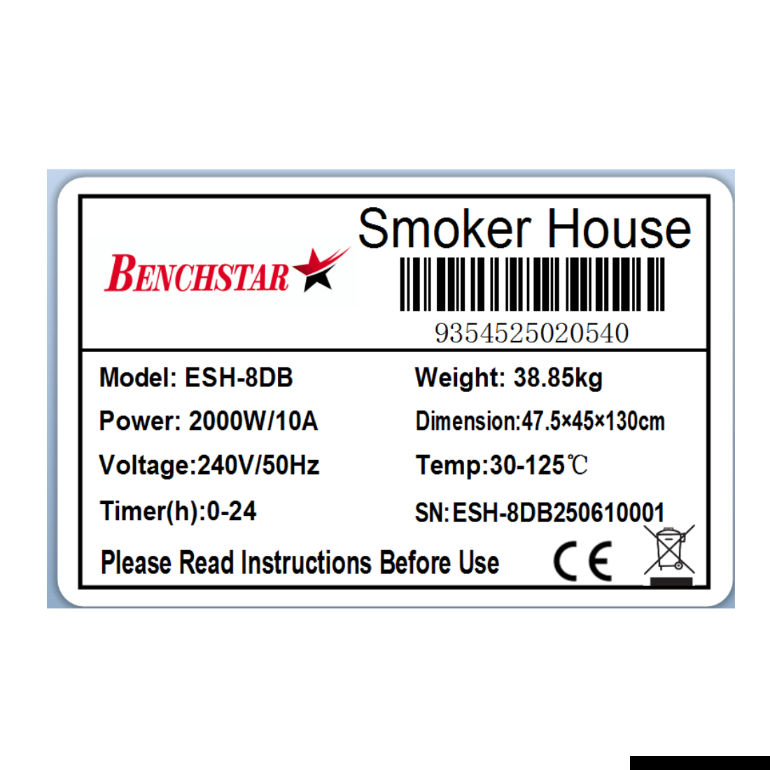 Benchstar Smoker/Dehydrator Combination Unit - ESH-8DB