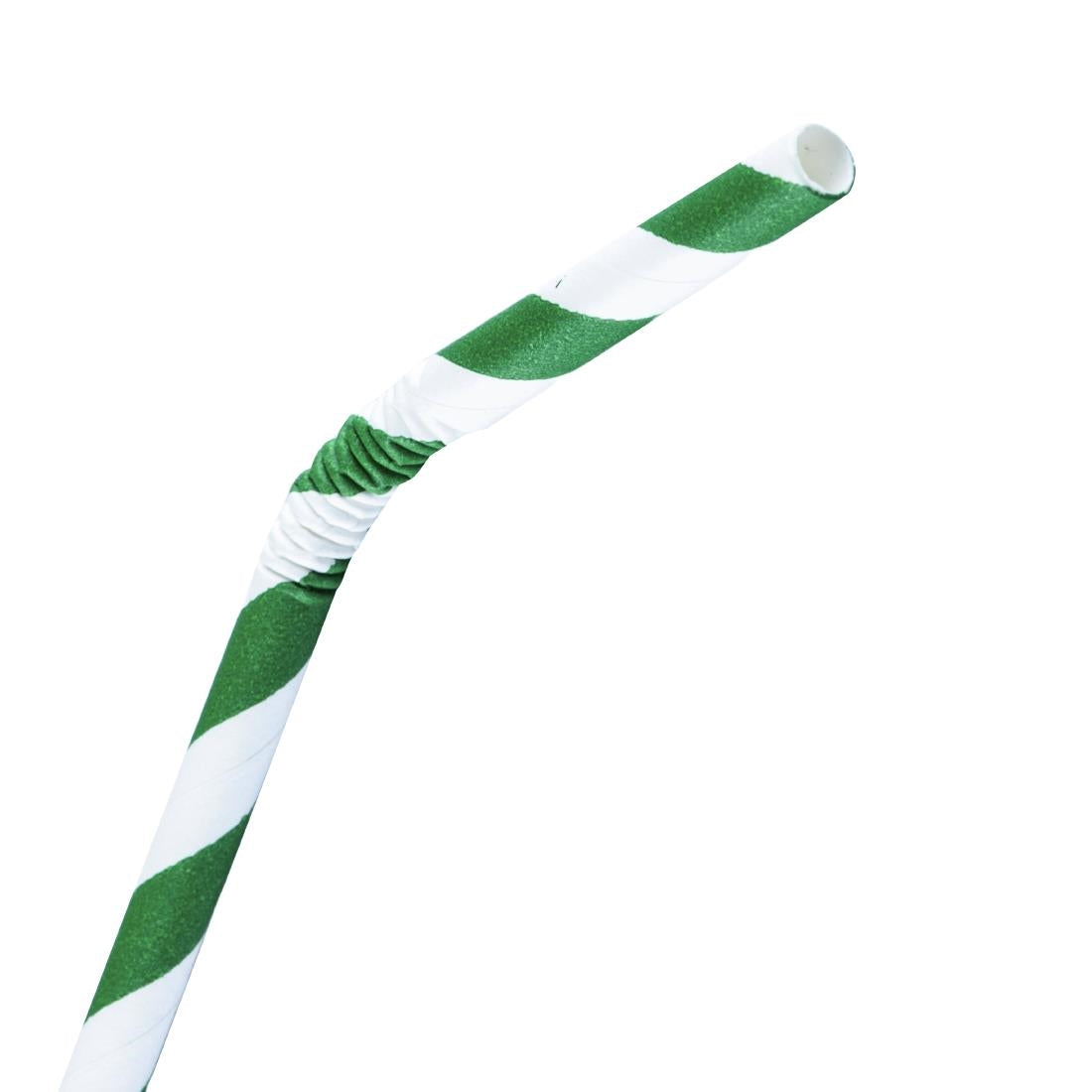 Fiesta Compostable Bendy Paper Straws Green Stripes (Pack of 250) - FB143